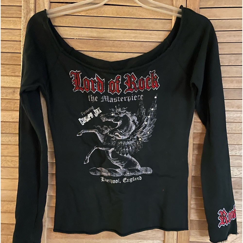 Vintage Wet Seal Black "Lord of Rock" Graphic Long Sleeve Top